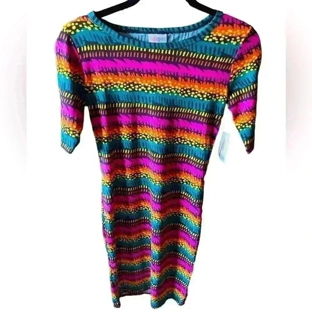 Lularoe XS neon striped Julia pencil dress! NWT. 80S nostalgia!Summer fun! NWT
